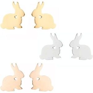 3 Pair of Girl's Bunny Rabbit Earrings Silver Gold & Rosegold Gold Jewelry